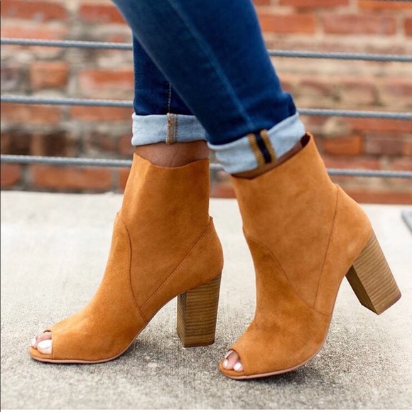 Anthropologie Shoes - NIB Tan Leatherette Peep Toe Tall Ankle Booties